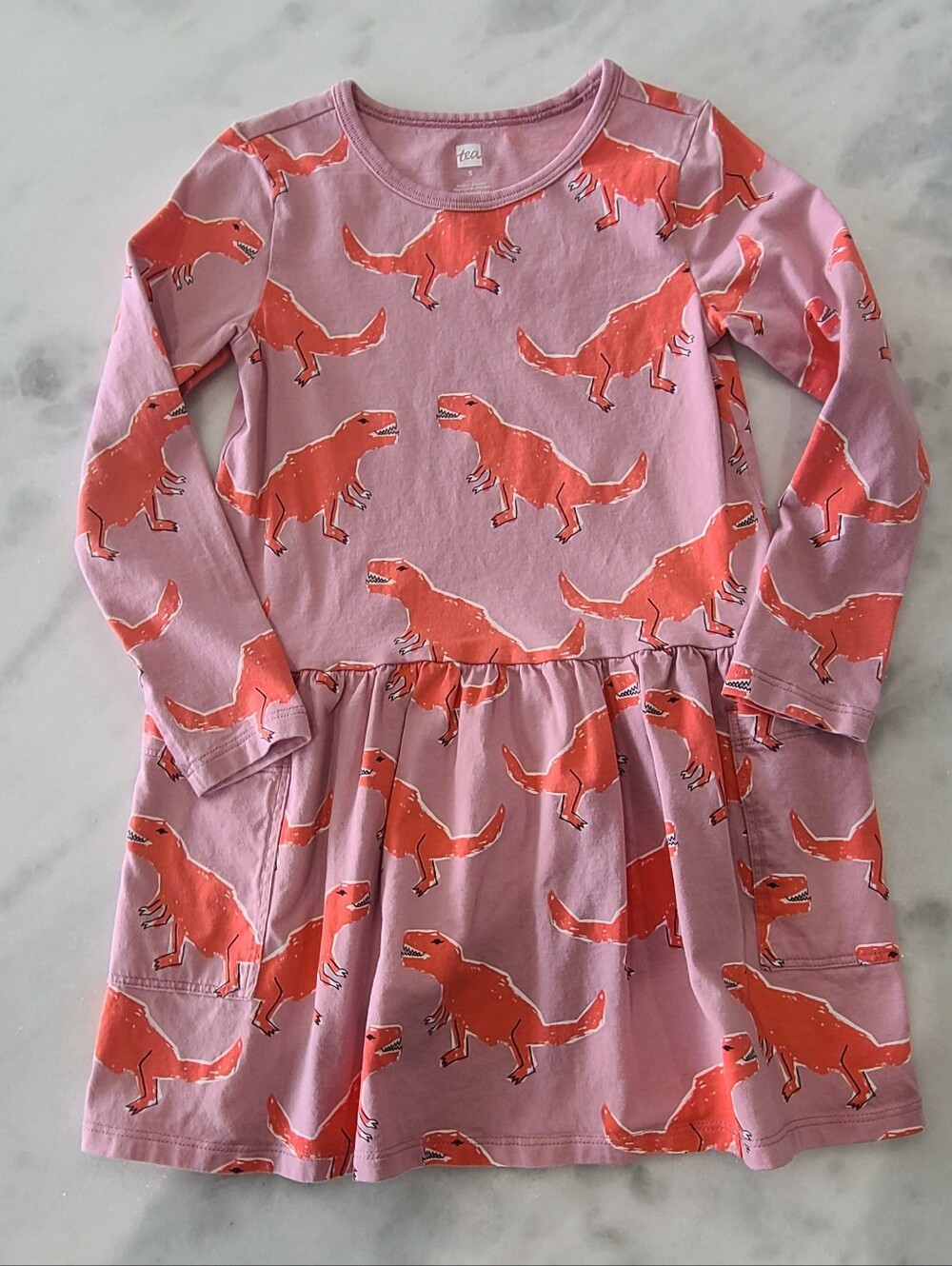 Tea Collection Dinosaur Long Sleeve Pocket Dress